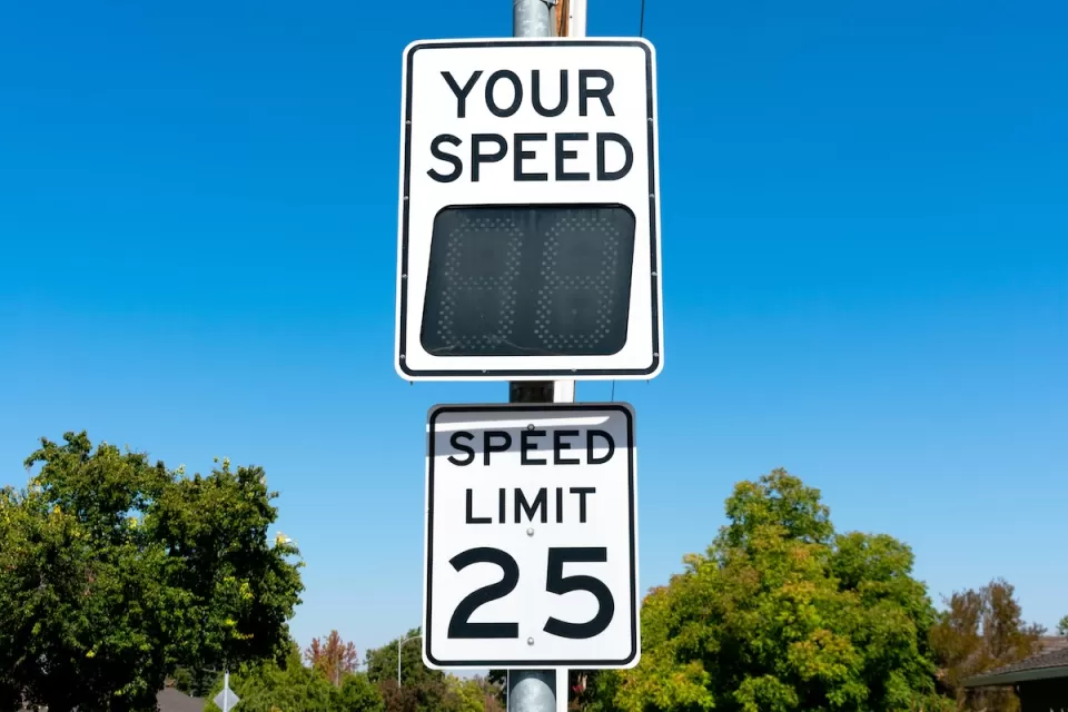 25 mph speed limit sign with "Your Speed" digital sign above it.